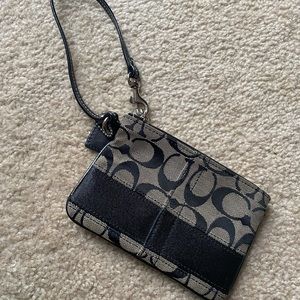 Coach Black and Grey Small Logo Zip Wristlet in Signature Canvas